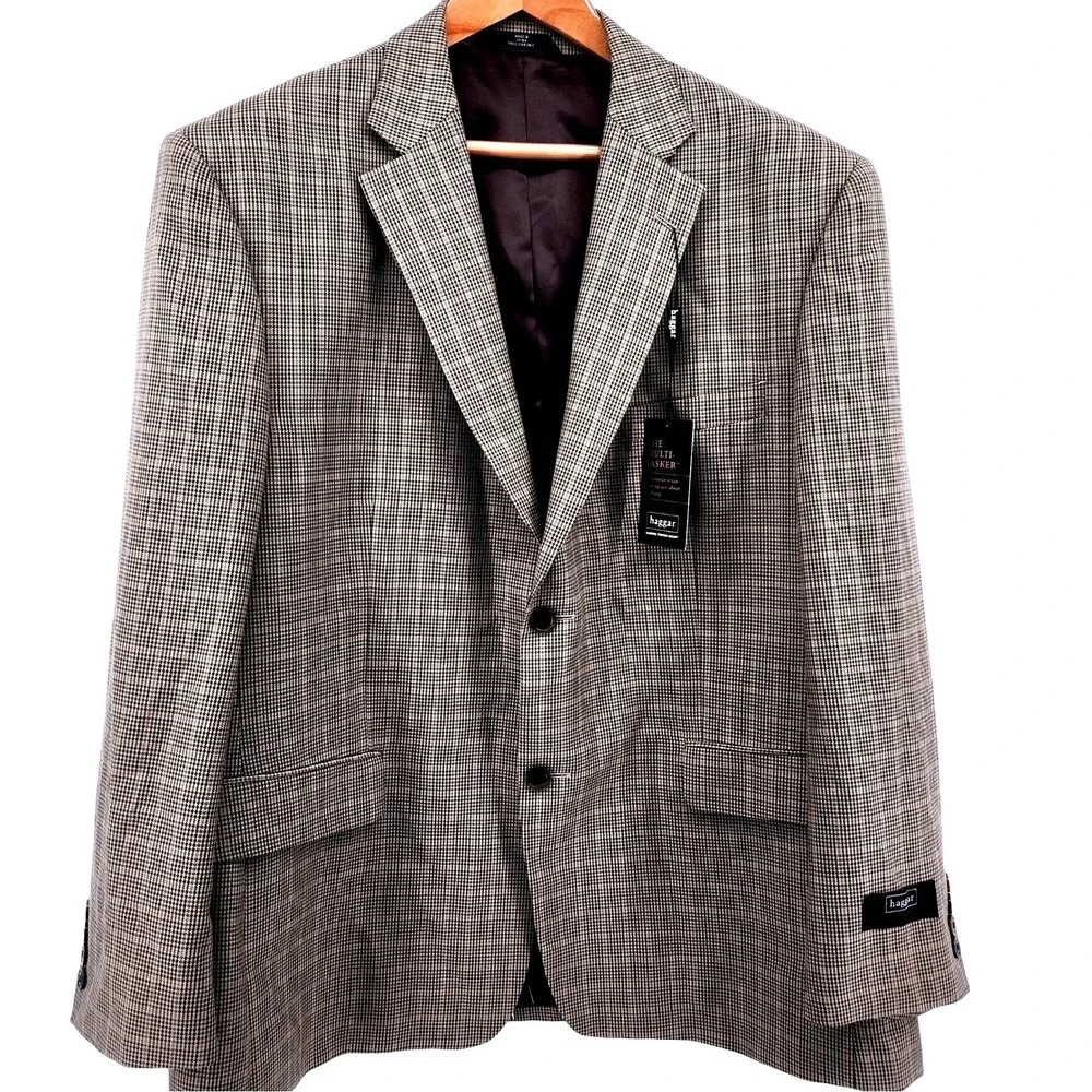 NWT Haggar Multitasker Blazer Mens 50R Brown Micro Check Sport Coat